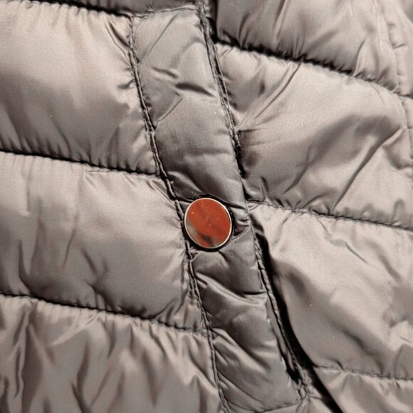 WOMEN Gray Padded Hooded Winter Jacket Sz(S) - Quilted Drawstring "Love Me Now" - Picture 9 of 10